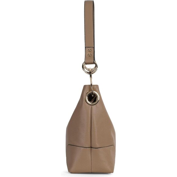 Women's Tan Satchel Bucket Top Wide Handle Elegant Stylish Shoulder Hobo Bag - Picture 8 of 8